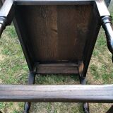 Vintage desk table in solid oak with 1 drawer facing turned legs with sleepers.