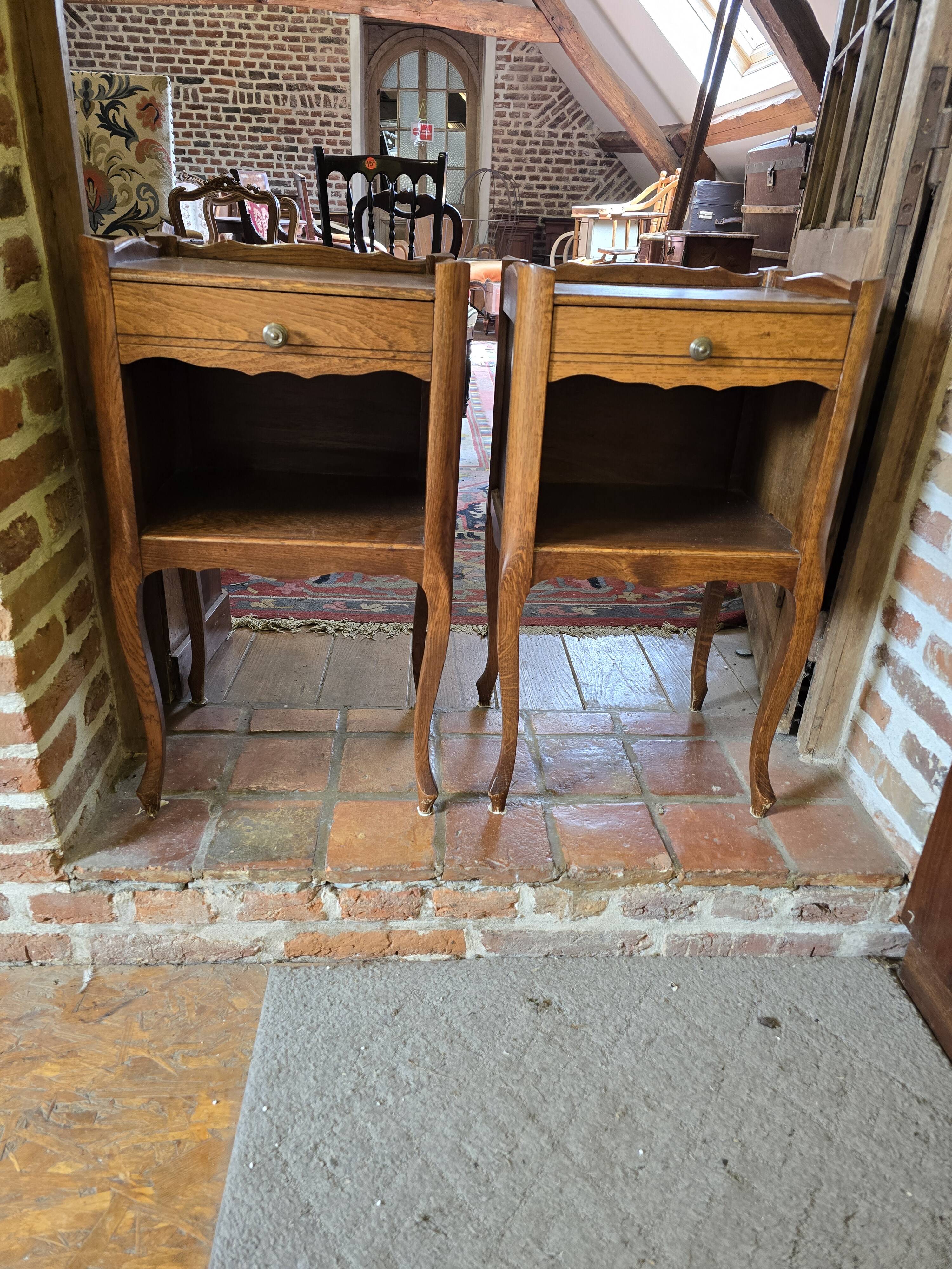 Pair of Louis XV style oak bedside tables