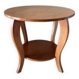Vintage round oak coffee table with 2 shelves