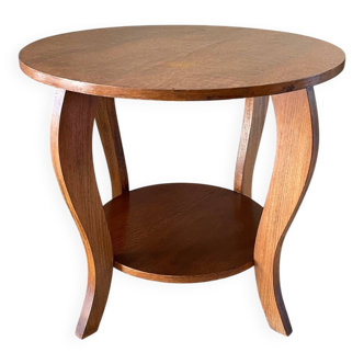 Table basse ronde en chêne 2 plateaux vintage