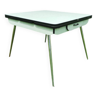 Large table in water green formica 1960 + extensions