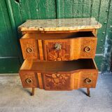Chest of drawers transition Louis XVl marquetry marble top