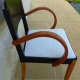 Fauteuil bridge Stella en bois et tissu, années 50