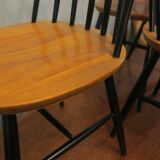 Vintage set of 4 ercol ebonized stick back chairs 1950s