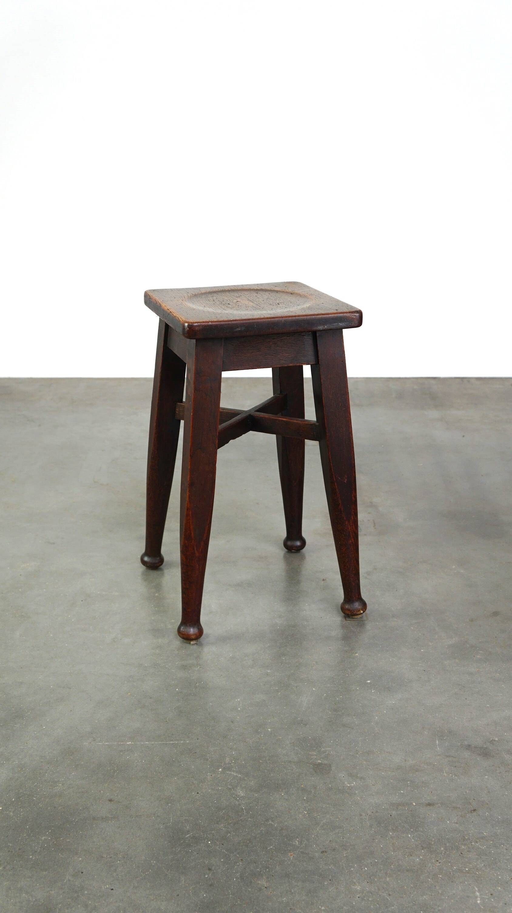 Antique solid oak English stool by Gaskell & Chambers Ltd