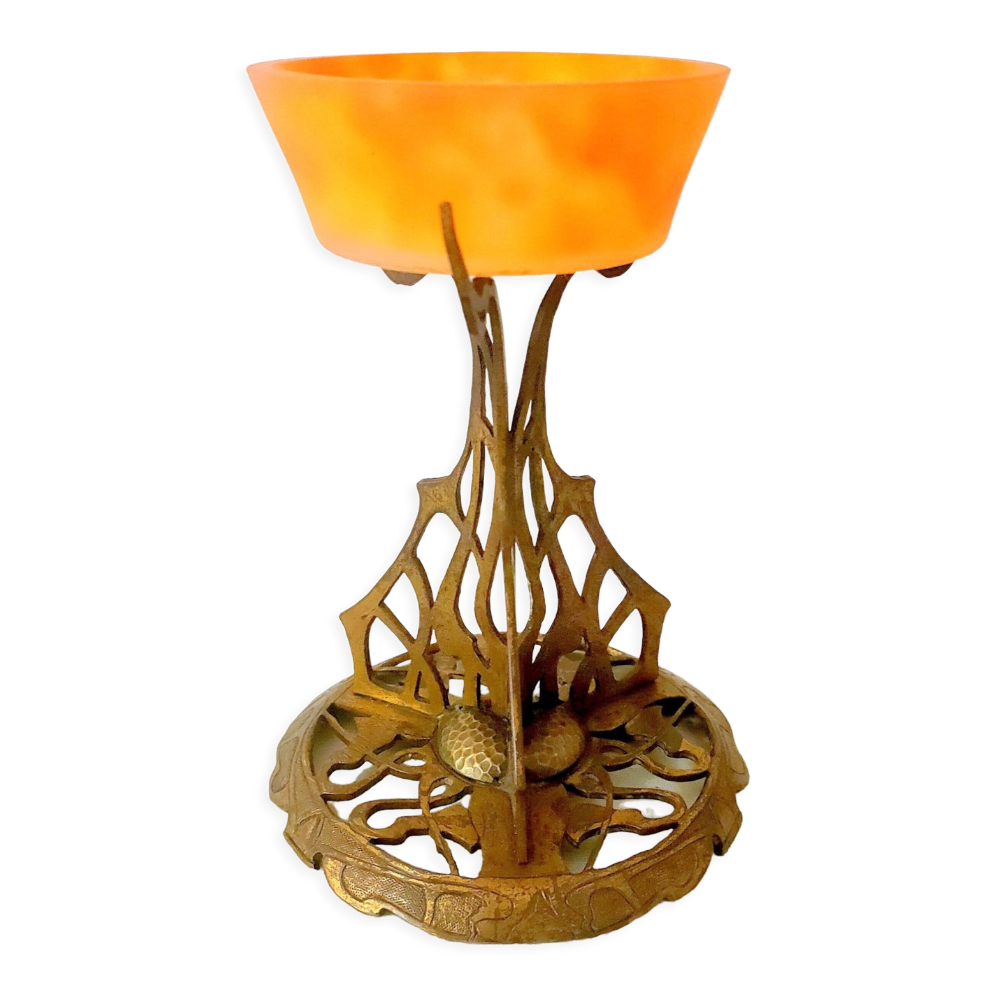 Art-Nouveau ring in glass paste on bronze frame in perfect condition