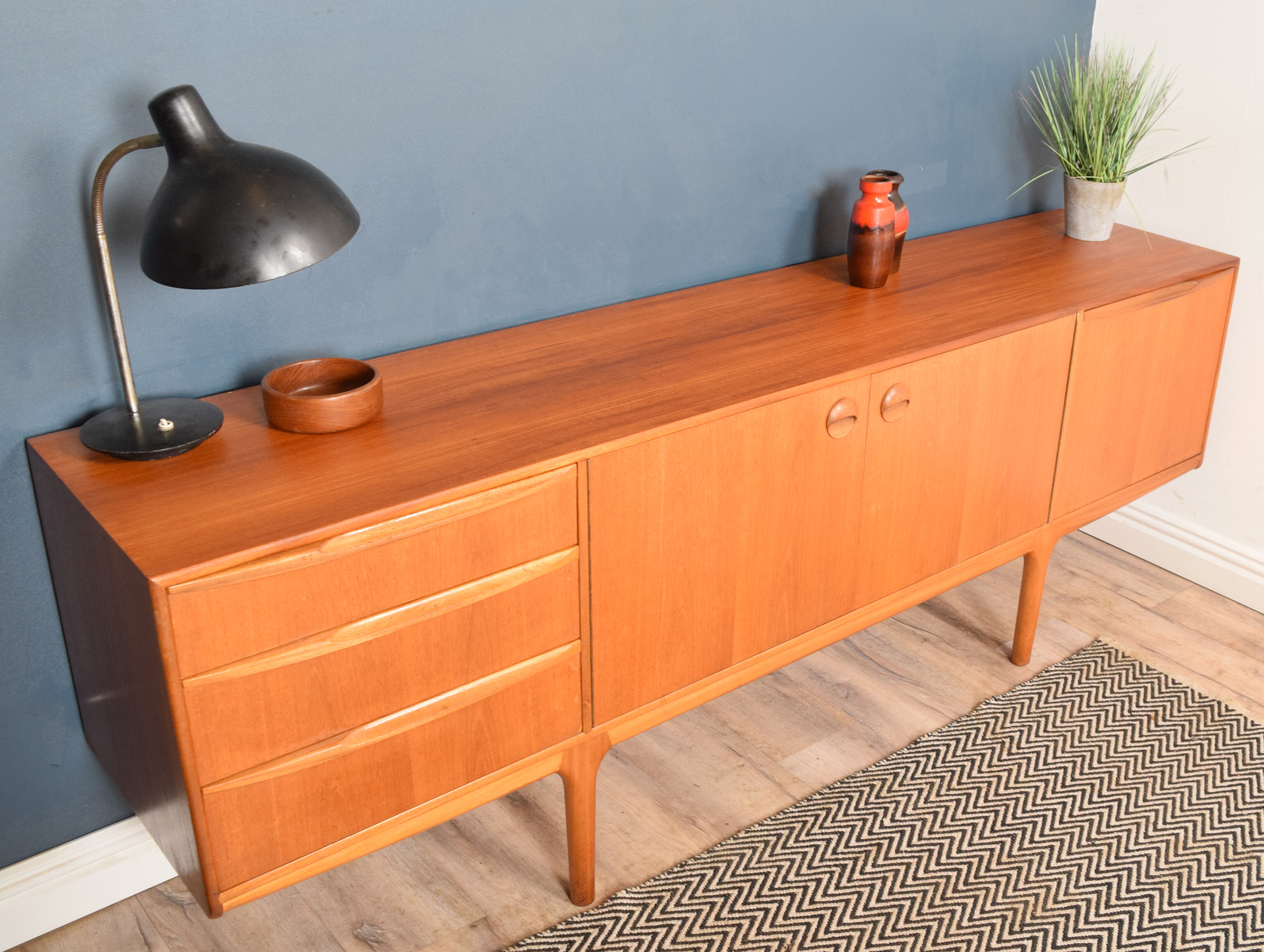 Restored Long Retro Teak 1960s Mcintosh Torpedo Teak Sideboard Cabinet