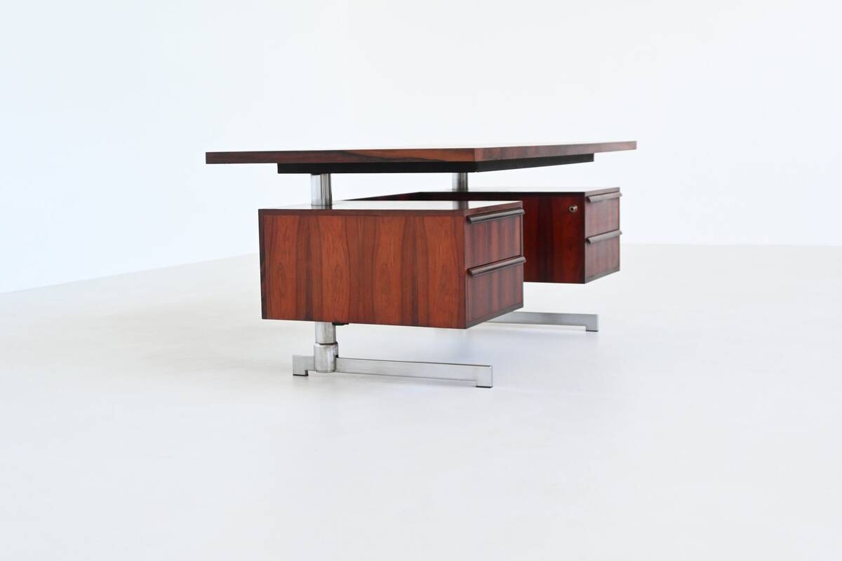 Danish floating writing desk in rosewood and chrome Denmark 1960