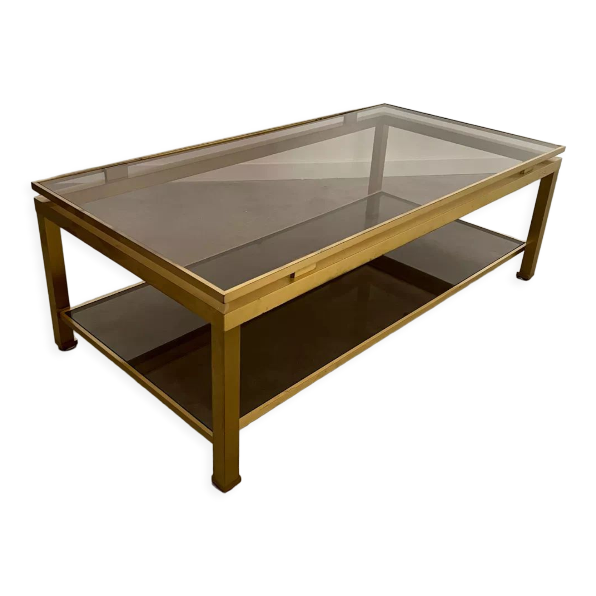Table basse en laiton et verre fumé design Guy Lefèvre pour la maison Jansen Année 70/80 vintage