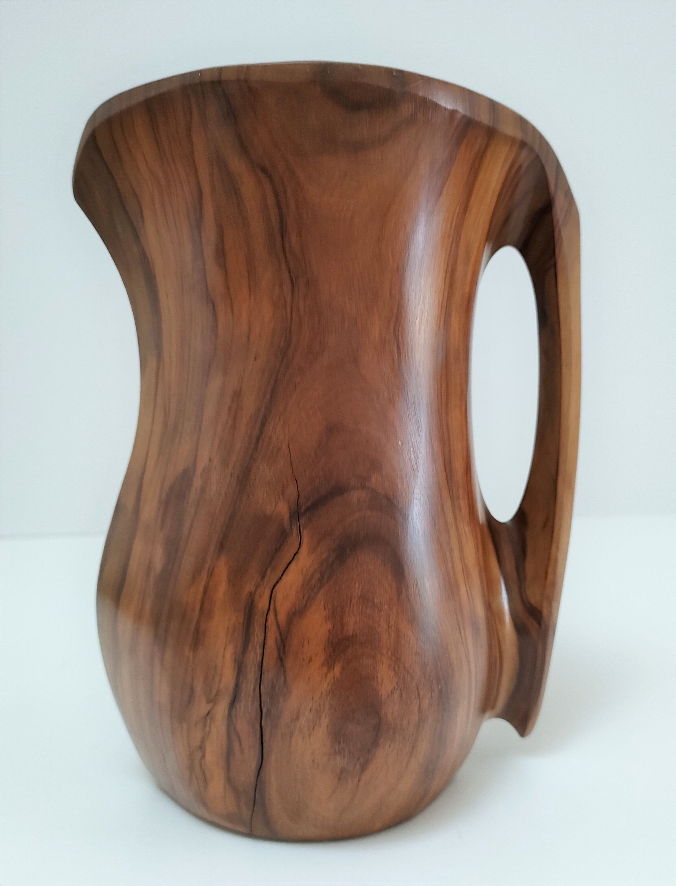 Sculptural pitcher olive wood design 60s