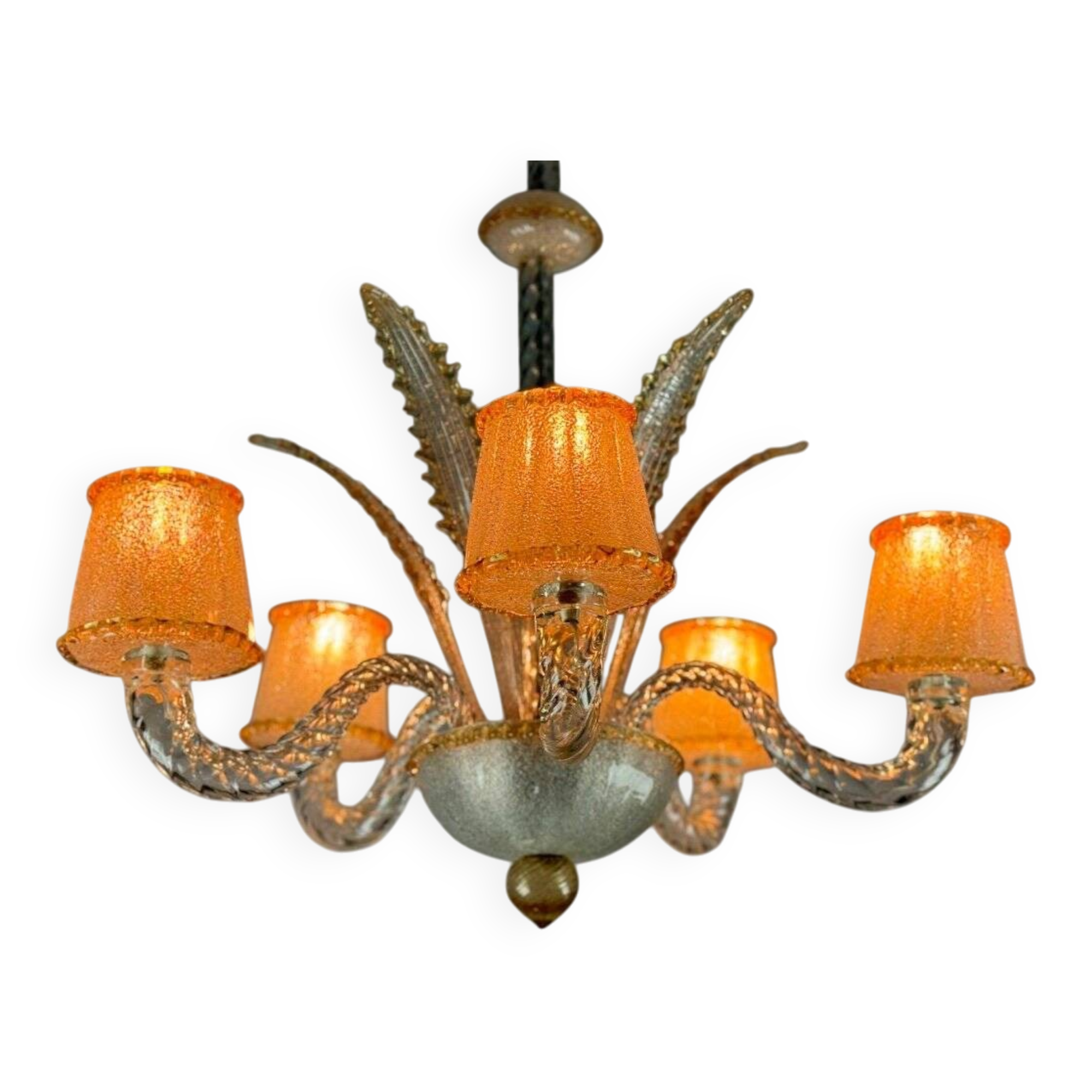 Venetian chandelier in colorless and gilded Murano glass circa 1950