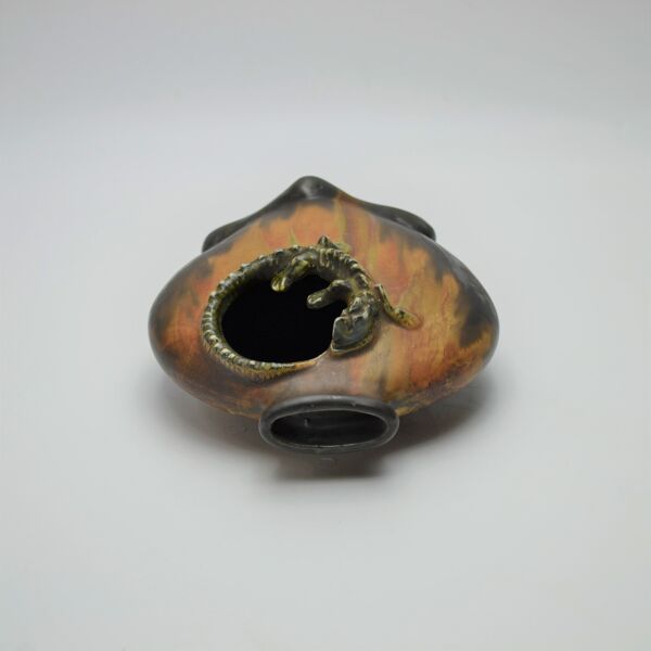 Vase gourde au triton en grès flammé de Gilbert Méténier