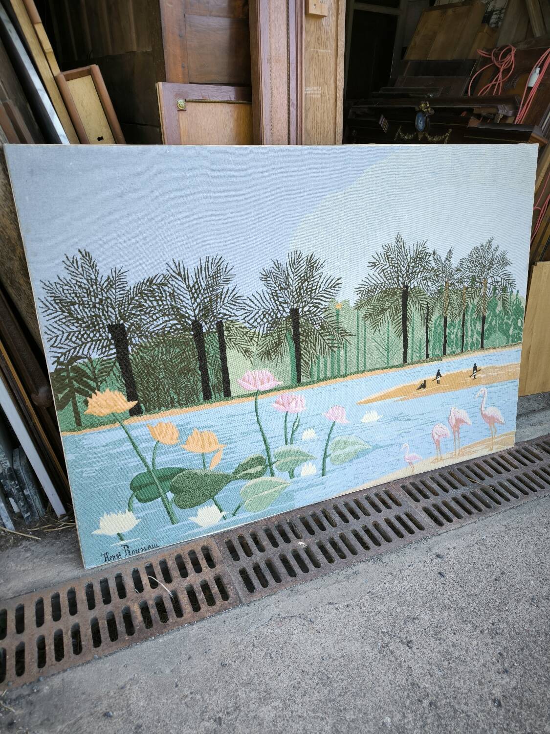 Tapestry, lakeside scene by Henri Rousseau