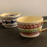 Pair of ceramic cups including a mustache cup for gentleman
