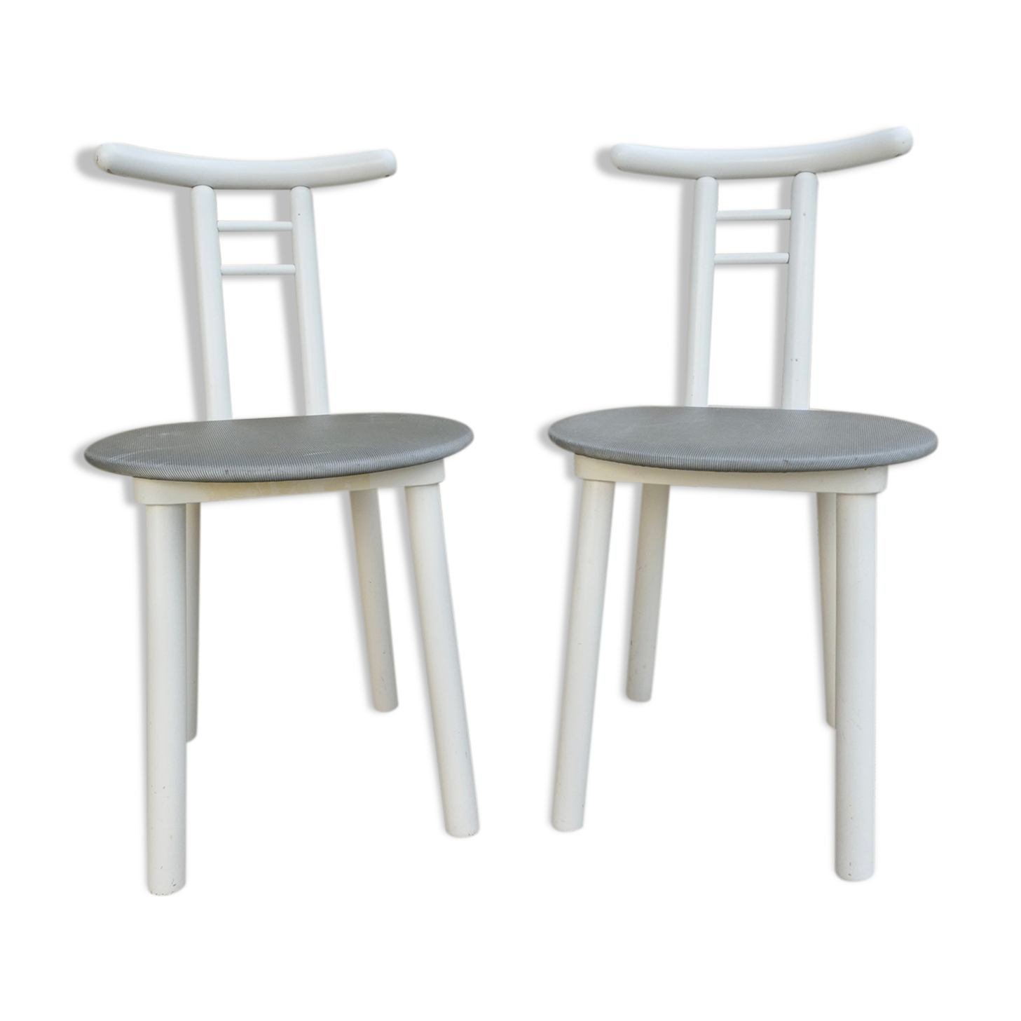 Pair of wooden and Skaï chairs from the 80s, Italy