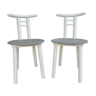 Pair of wooden and Skaï chairs from the 80s, Italy