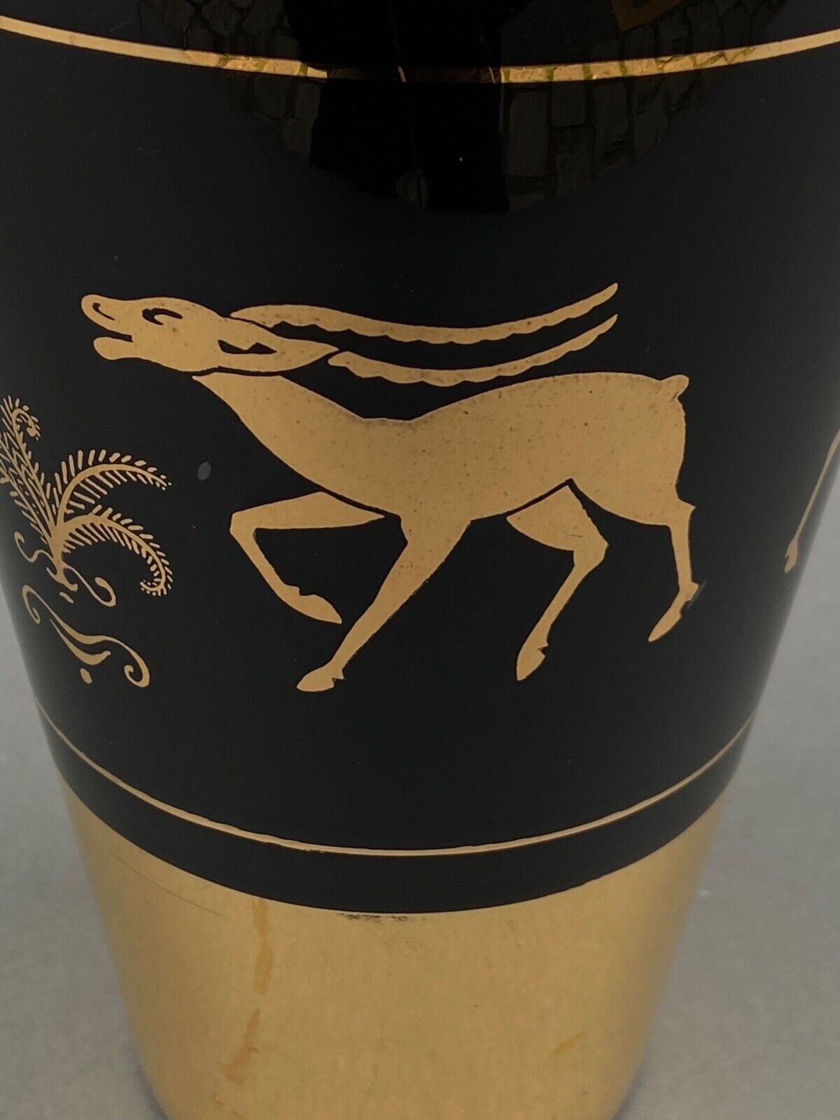 Vase in opaline or opaline glass 1960 decor golden antelopes