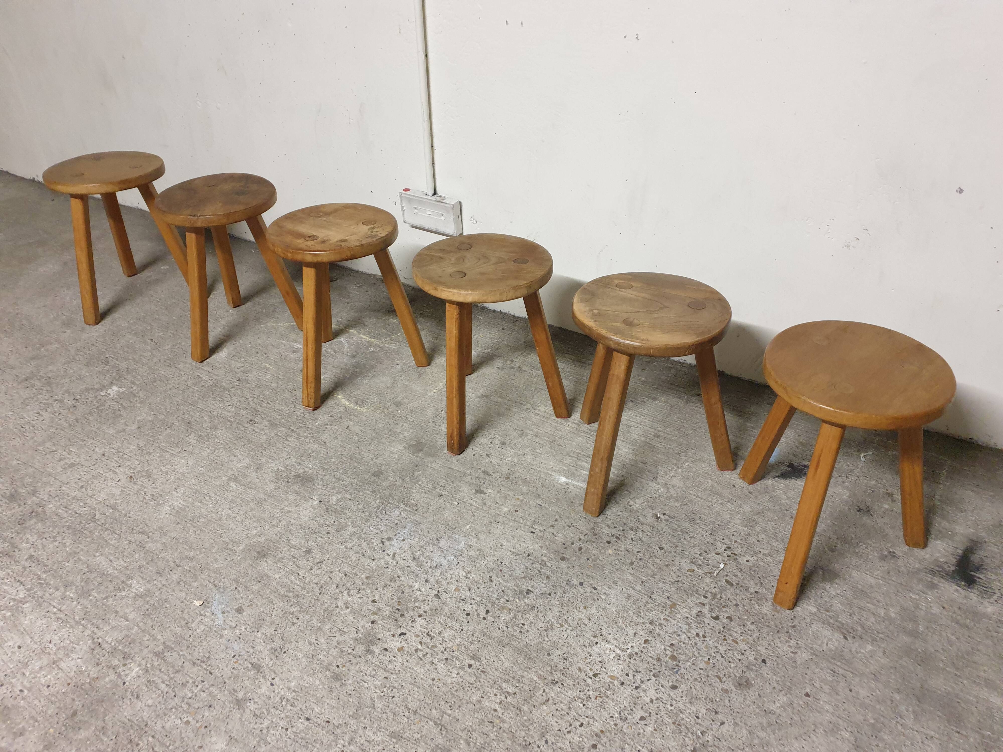 Mid-century wooden tripod stool Le Corbusier