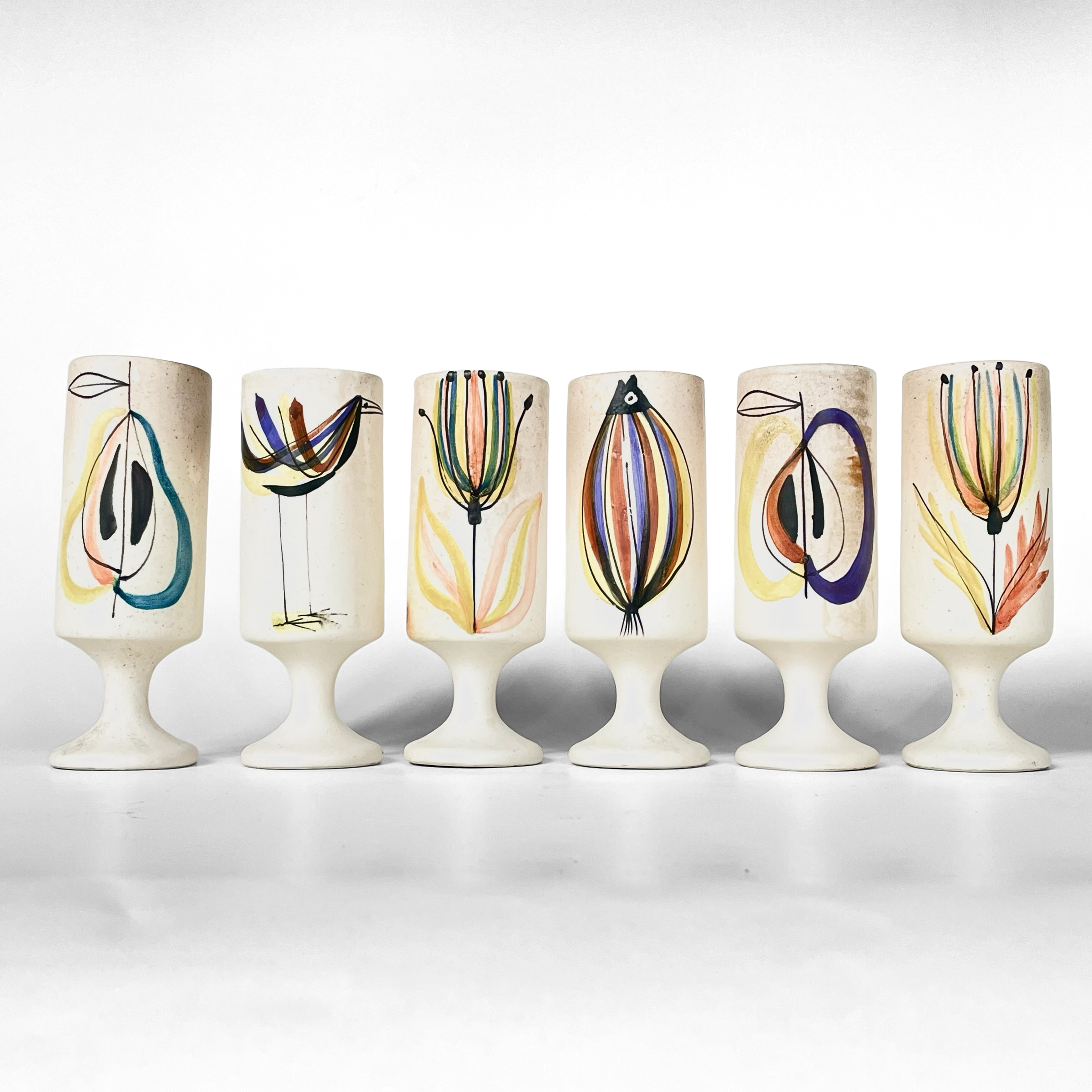 6 ceramic mazagrans by Roger Capron, 1950, Vallauris