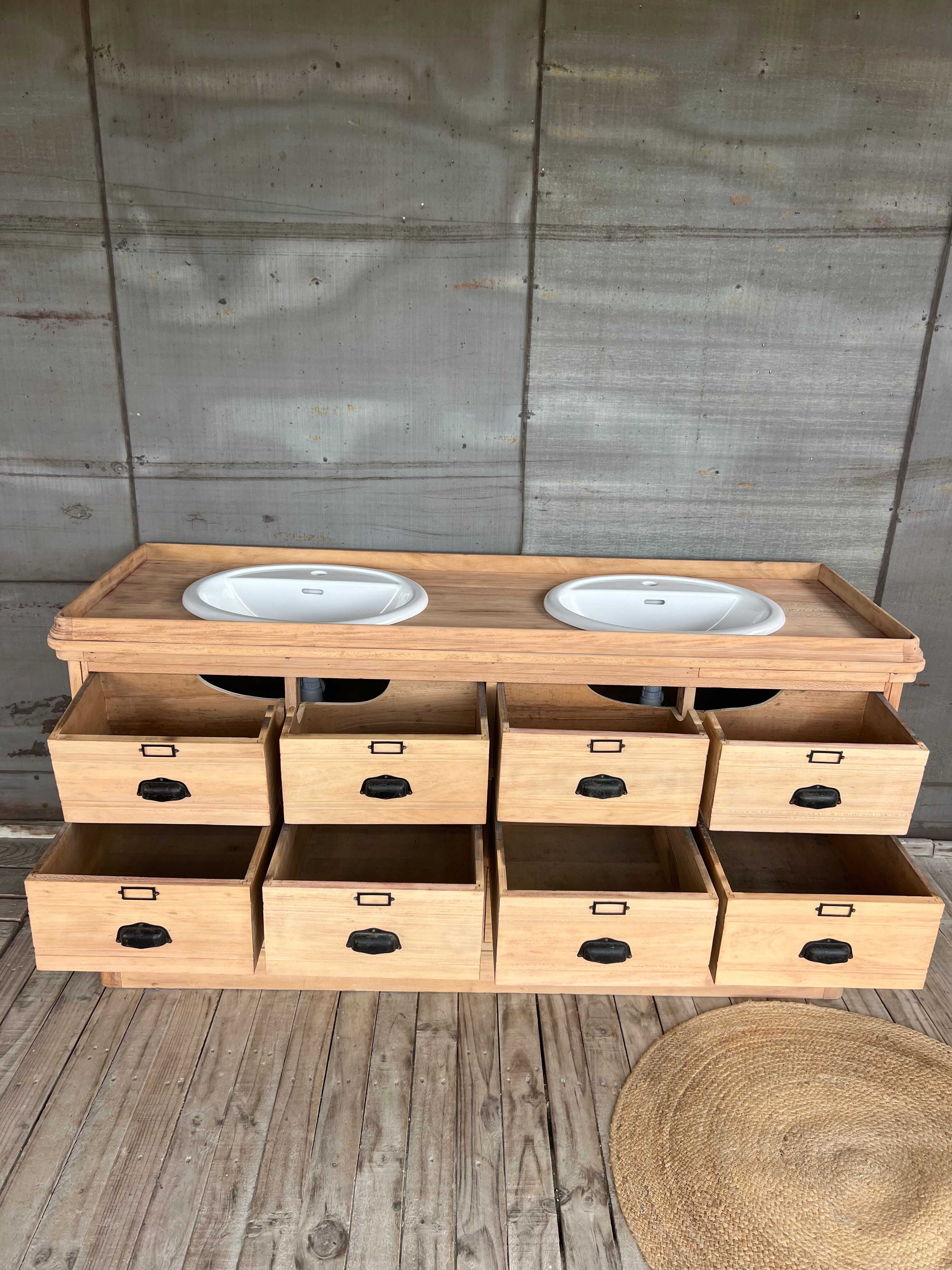 Furniture with 2 basins in raw wood