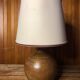 Ancienne lampe boule en grès + abat-jour blanc vintage #a549