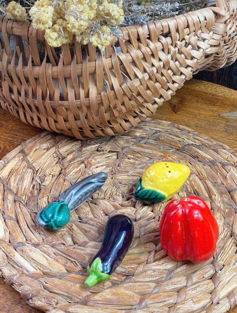 Salt and pepper shakers vegetable ceramic Vallauris