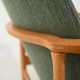 Scandinavian oak and sage-green wool armchair
