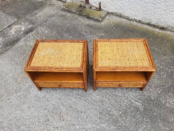 Pair of vintage maugrion rattan nightstands with drawers
