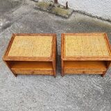 Pair of vintage maugrion rattan nightstands with drawers
