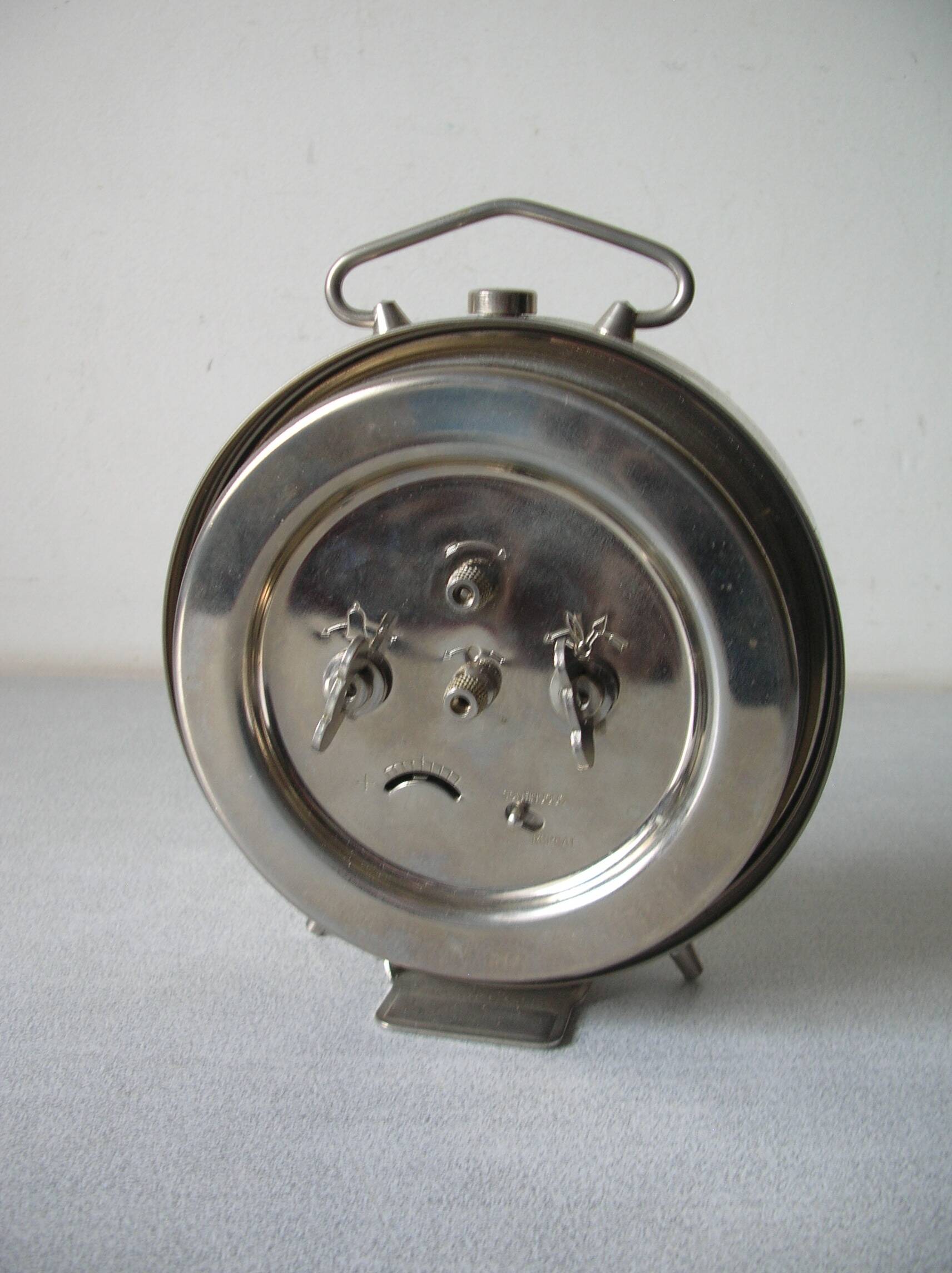 Old large mechanical alarm clock Peter Repeat Alarm chrome metal vintage retro decoration