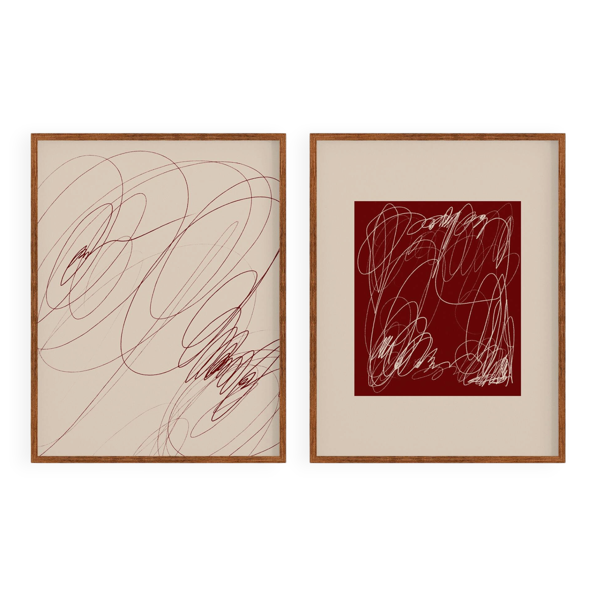Abstract burgundy set of two, 50x70cm