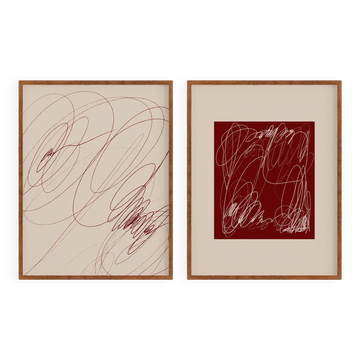 Ensemble abstrait bordeaux de deux, 50x70cm