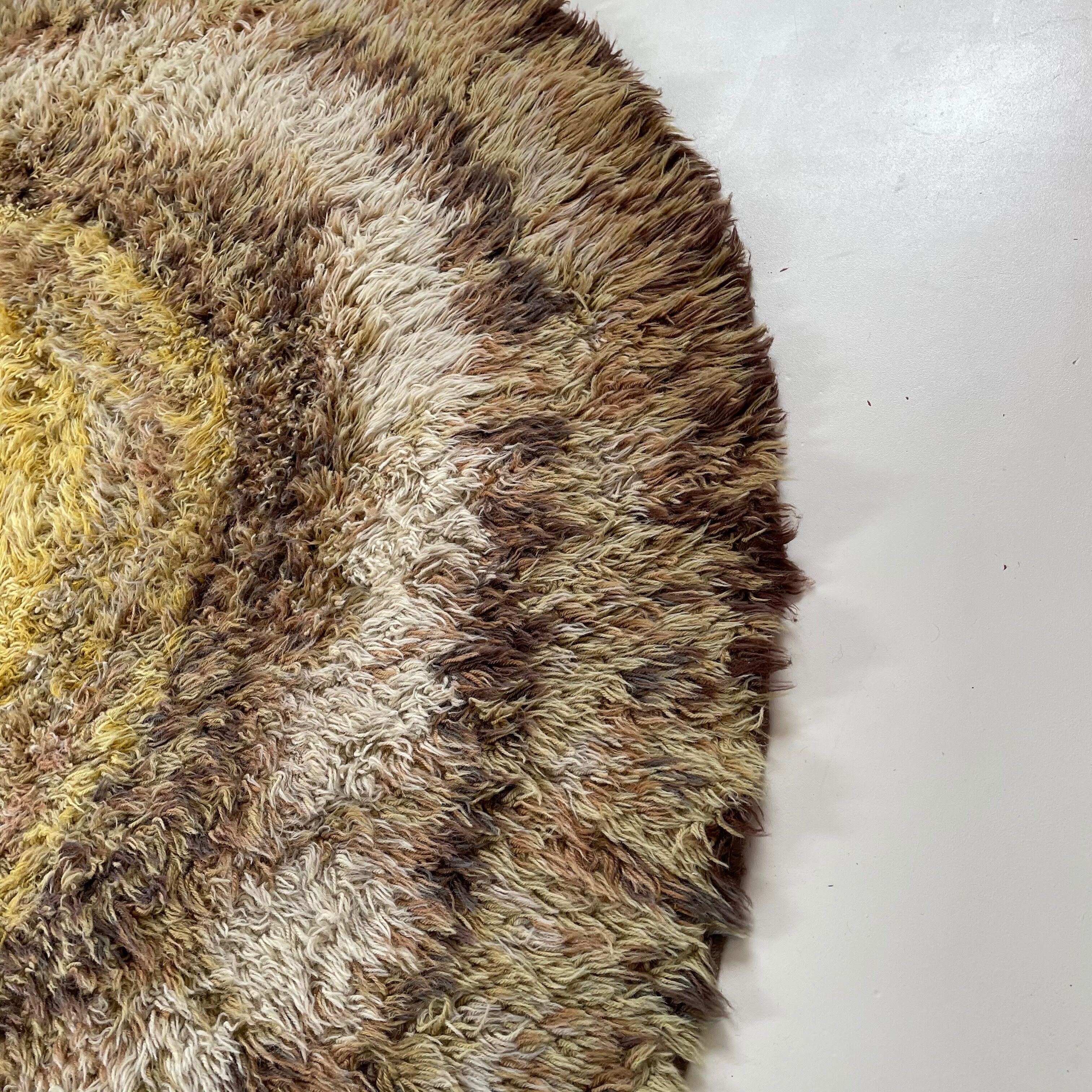 195cm multi-color scandinavian psychedelic batik high pile pop art rya rug 1970s