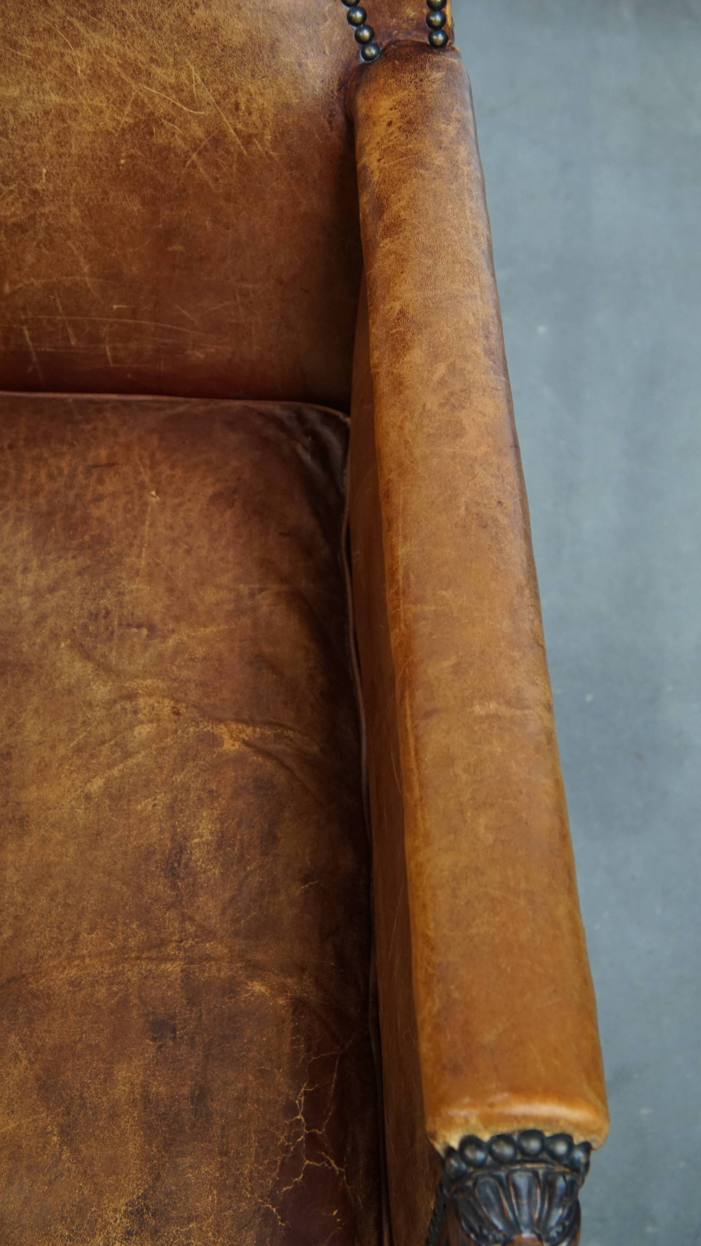 Fauteuil Art Déco en cuir de mouton