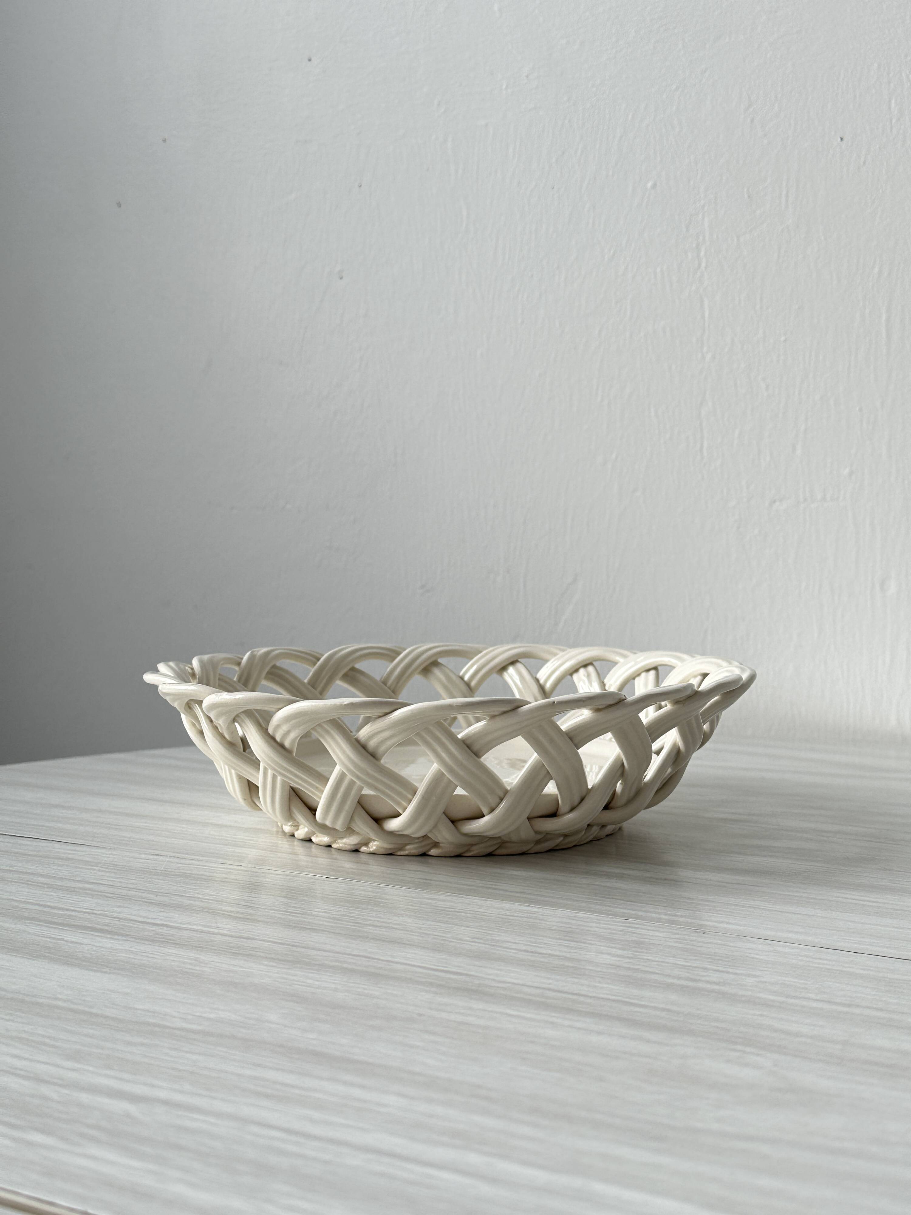 Woven white ceramic basket