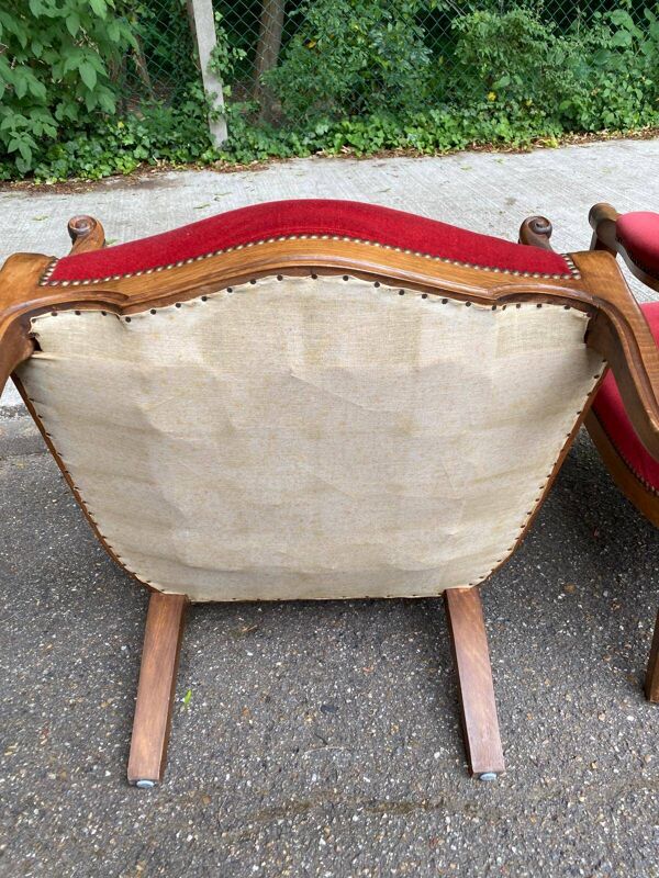 2 fauteuils cabriolets Louis Philippe en bois velours bordeaux XIXè