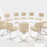 Paul Legeard set de 12 chaises en inox et laine bouclée 1970