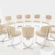Paul Legeard set of 12 stainless steel and curly wool chairs 1970