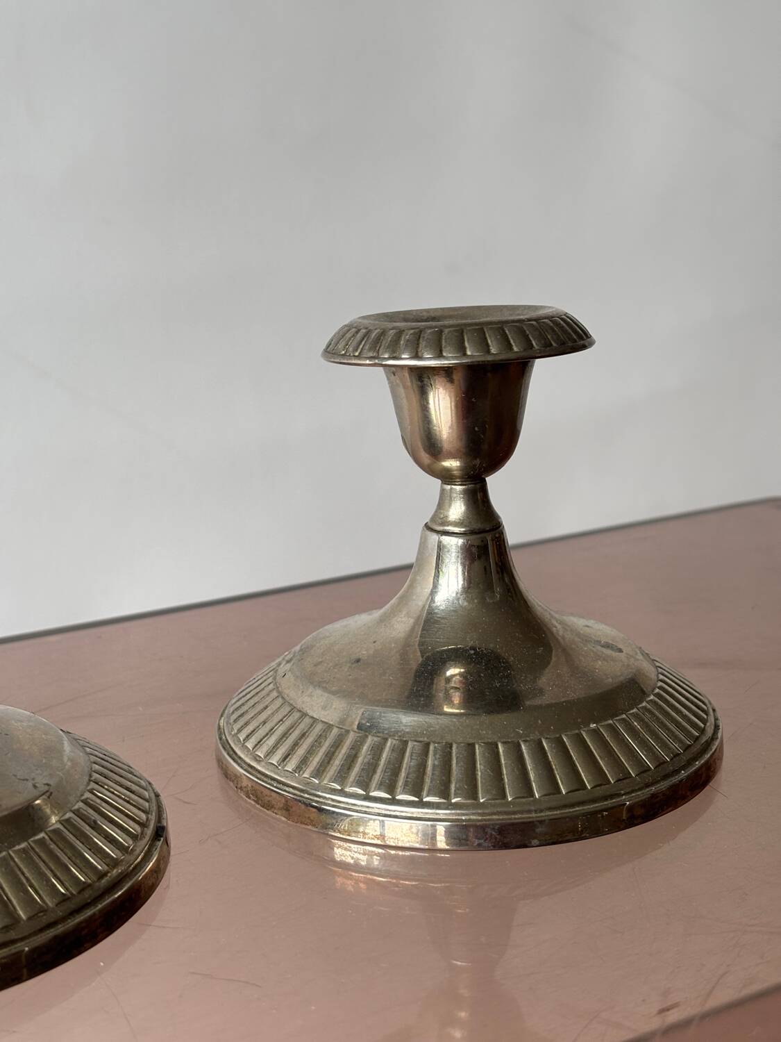 Antique silver-plated metal candlesticks