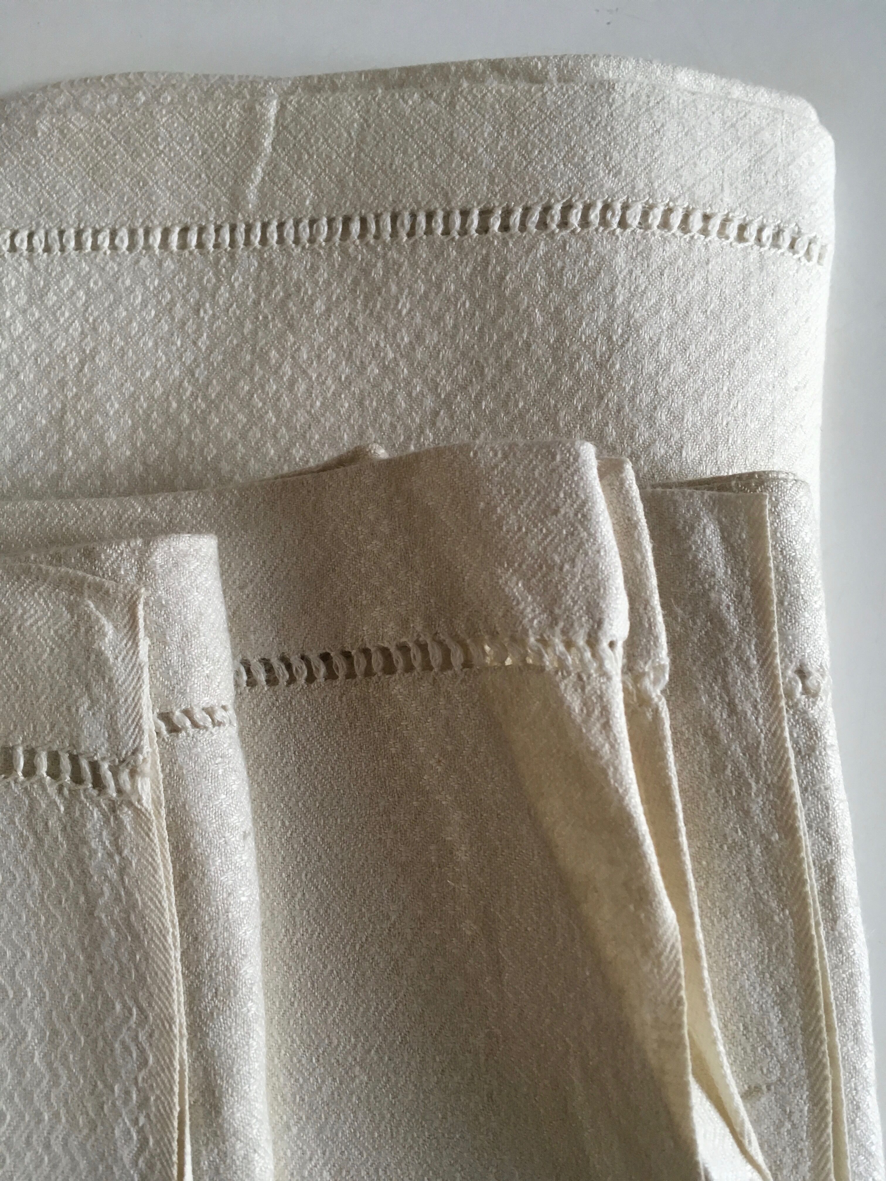 Set 3 towels linen honeycomb Damascus old