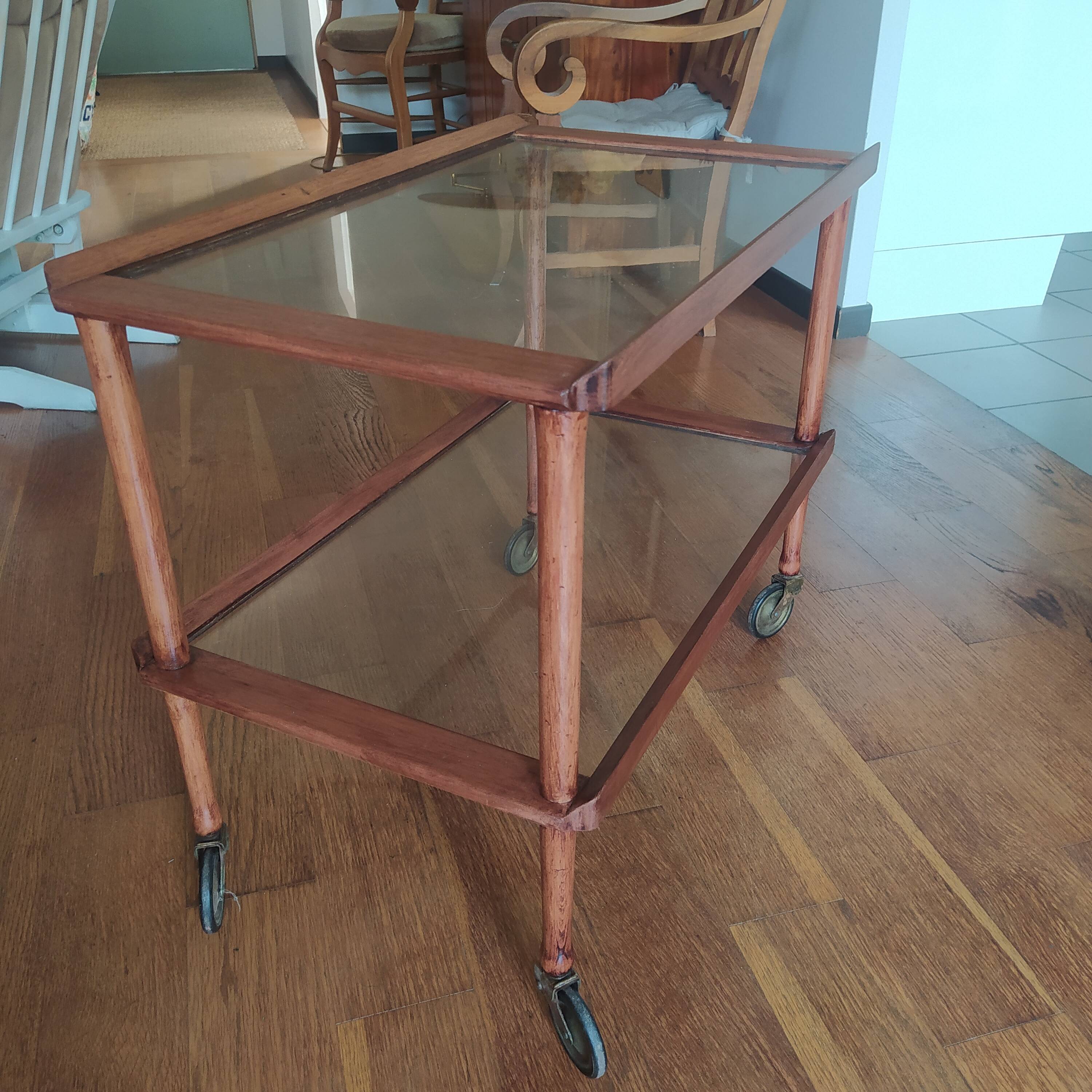 Italian walnut serving trolley attributed to Cesare Lacca, 1960s