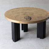 Table basse en laiton gravé par Christian Krekels, Belgique, 1990