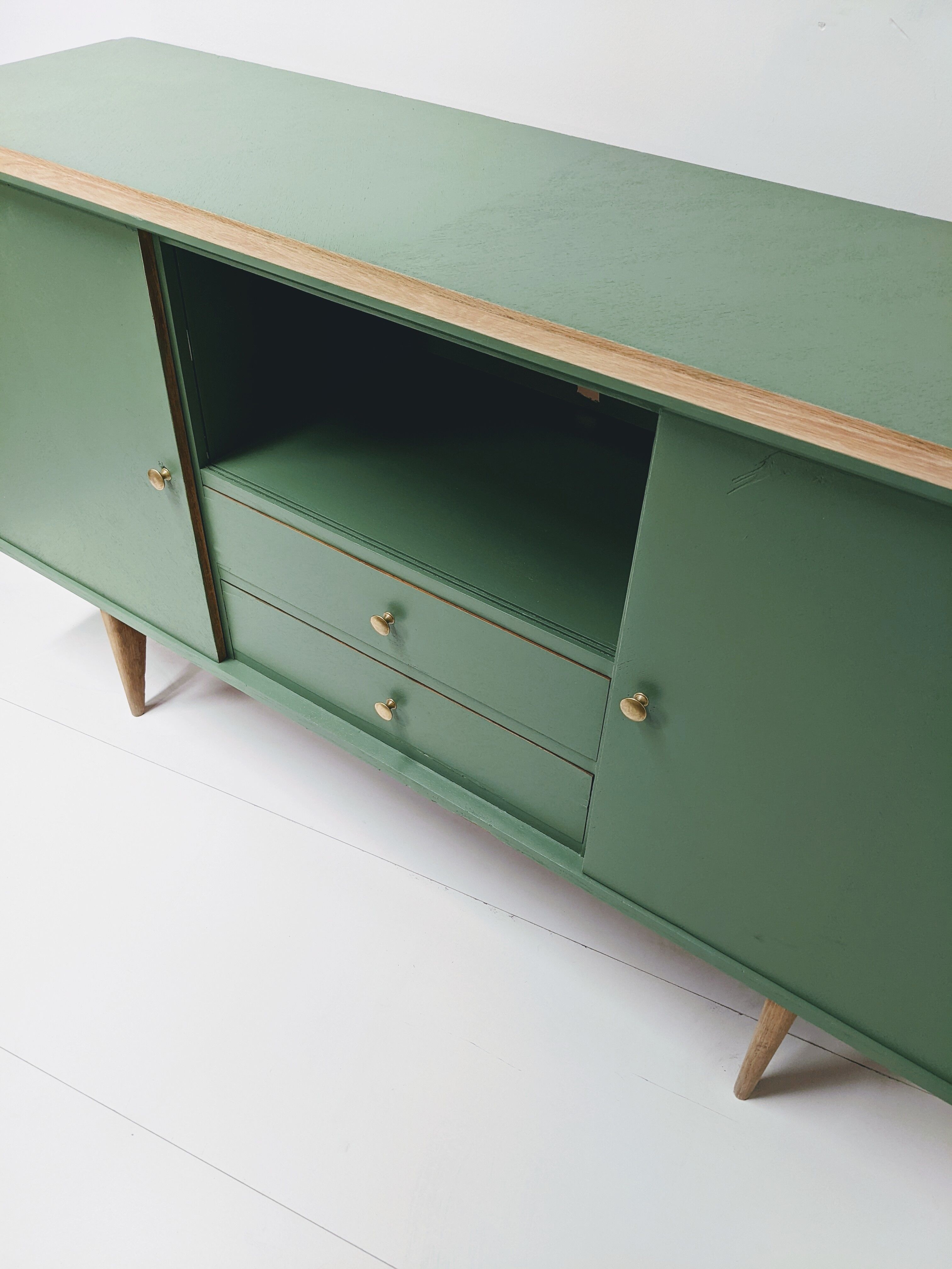 Vintage wooden and green sideboard