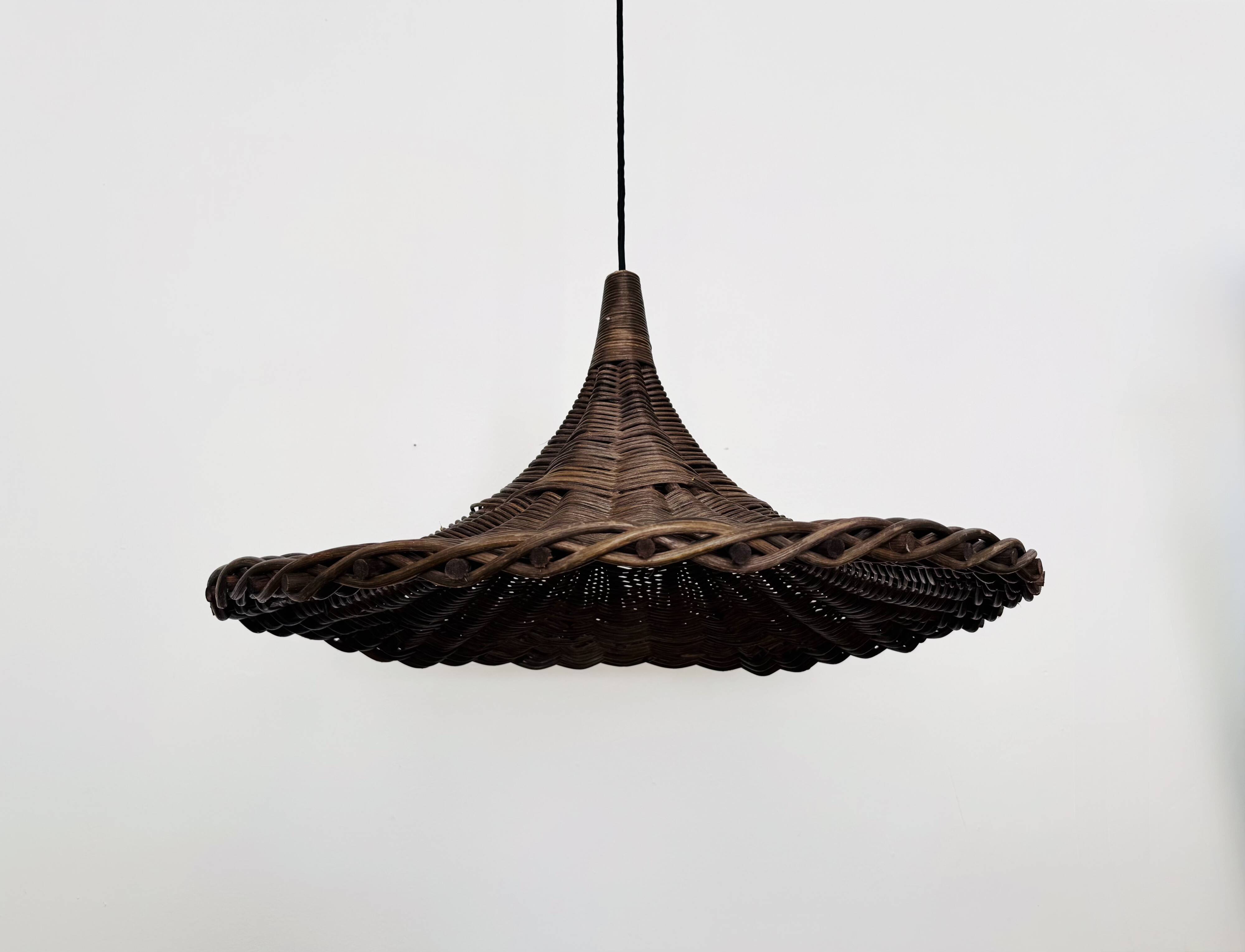 Large Italian Tulip Wicker Pendant Lamp