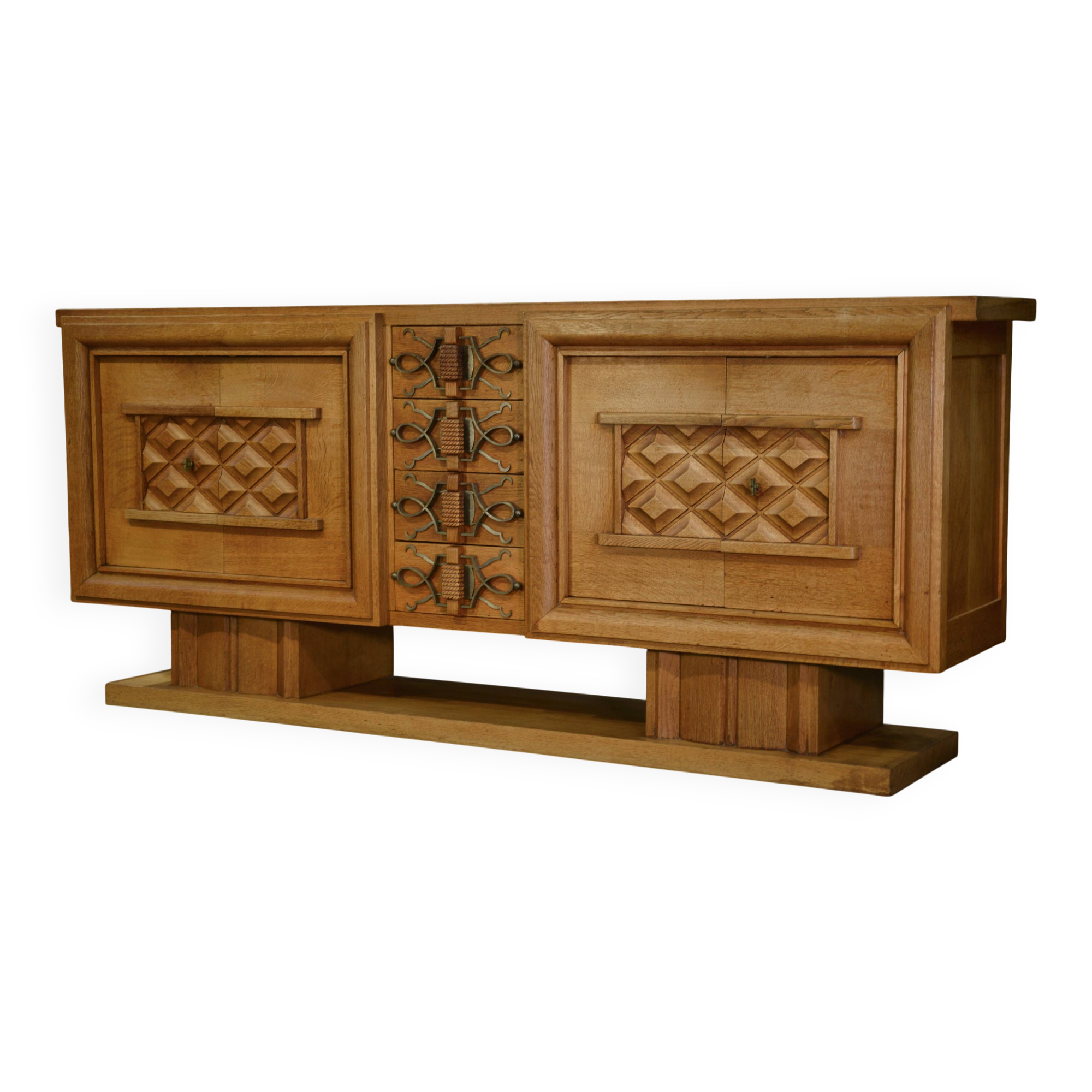 Art Deco buffet in oak and wrought iron by Léon and Maurice Jallot 1940s