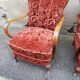 Paire de fauteuils année 50 tissu bordeaux