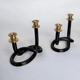 Pair of black pretzel candlesticks by Dorothy Thorpe, circa 1970s