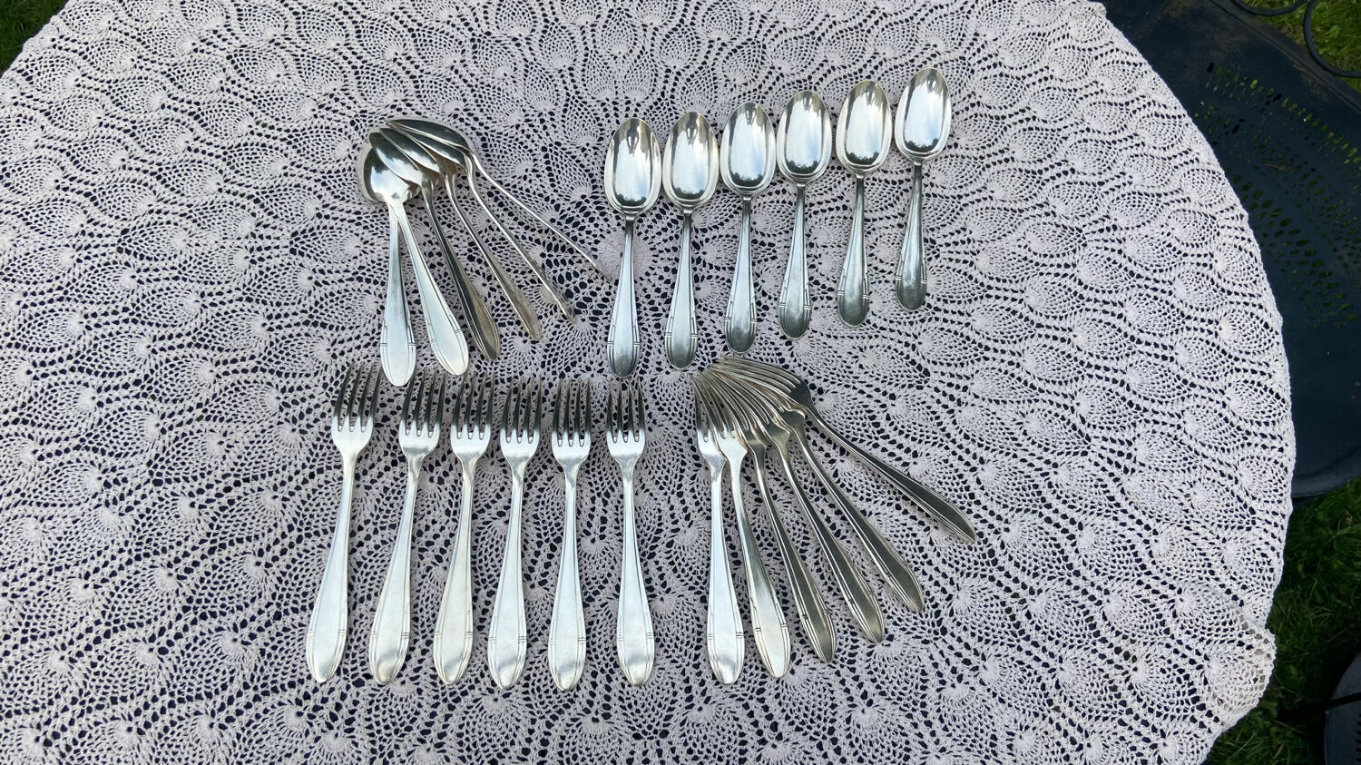 Set of 12 forks and 12 spoons Orbrille silver metal 1950 vintage