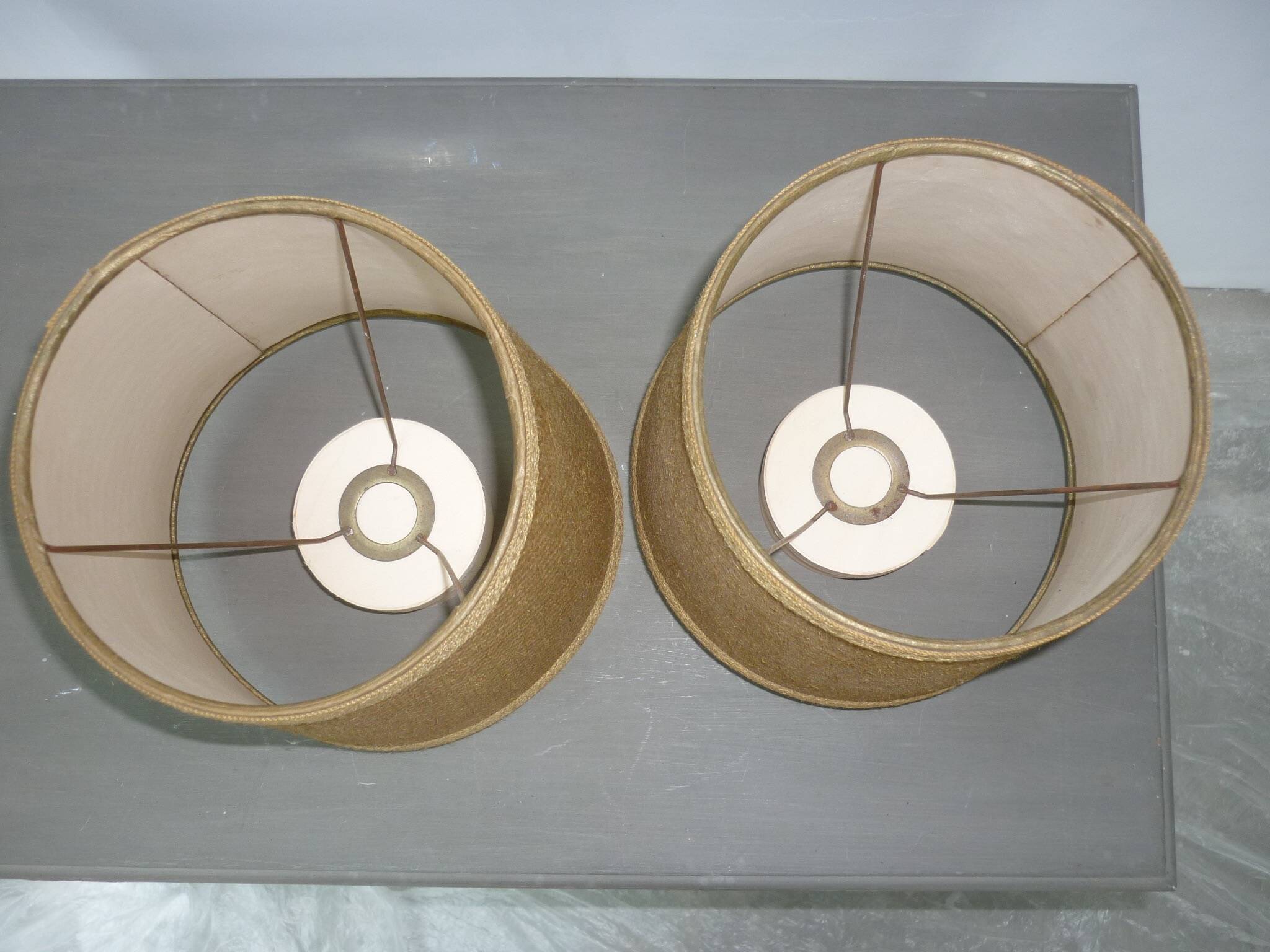 Paire d'abat-jour en jute beige foncé