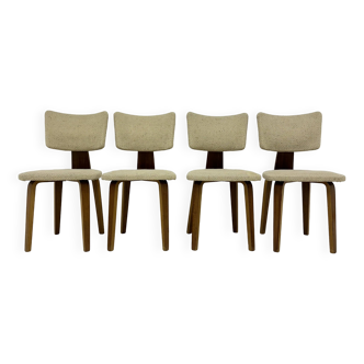 Lot de 4 chaises de salle à manger en contreplaqué de conception hollandaise par Cor Alons, années 1960